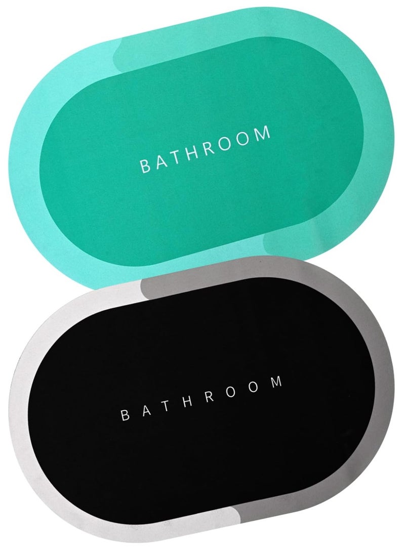 Kimaya Premium Floor Mat, Polyresin Bath Mat, Doormat, Bathroom Carpet, Cushion Mat Super Absorbent Soft Carpet, Quick Dry Dirt Barrier for Home, Office, (60x40), Set of 2, Turquoise-Black - Image 1